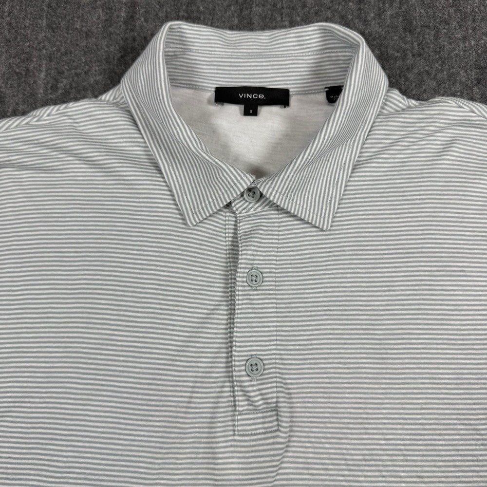 Vince Men's Polo Shirt Small Gray White Stripe Layered Double Layer Short Sleeve